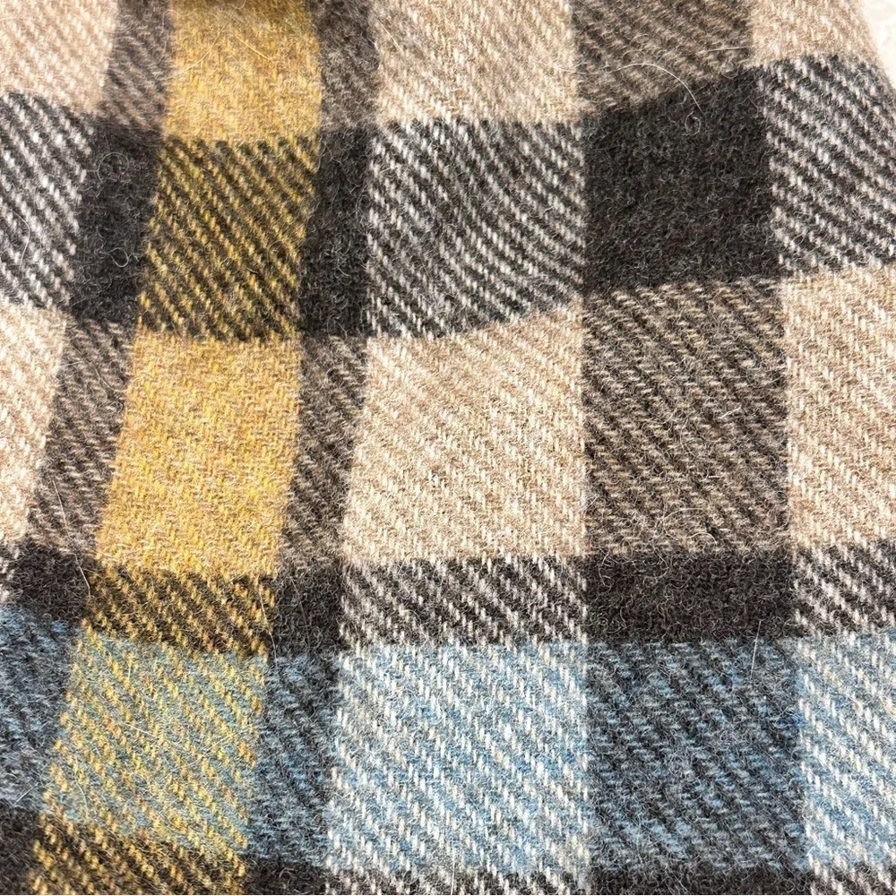 Bronte by Moon Lambswool Plaid Scarf in Blue, Brown, and Tan, Great Britain